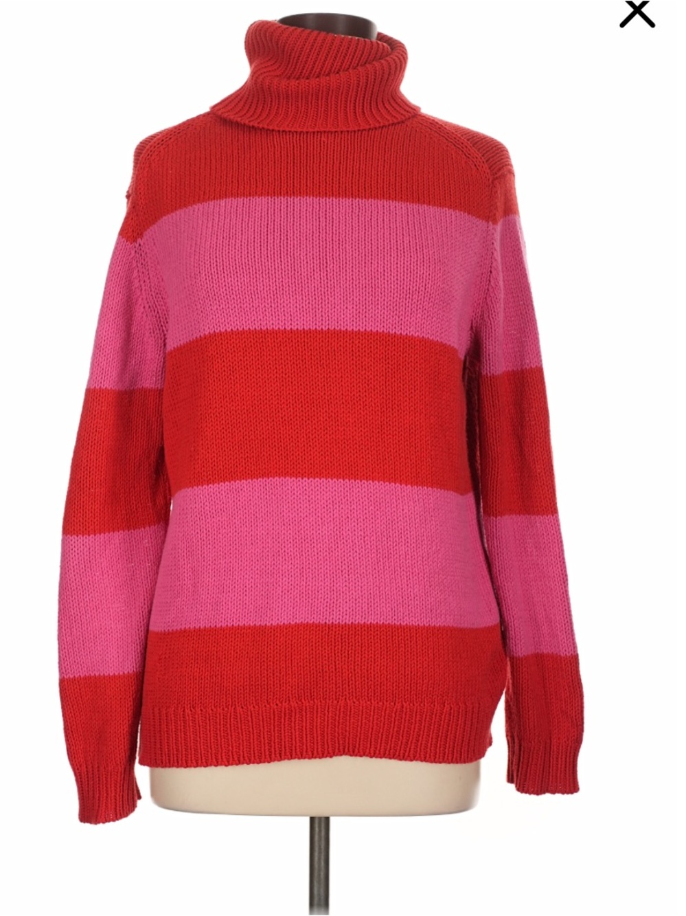 Isaac Mizrahi Red and Pink Striped Turtleneck Sweater